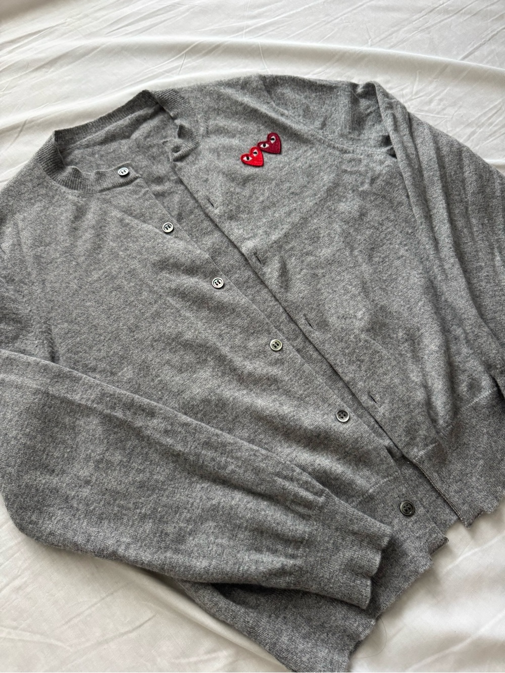 Comme des Garçons PLAY Double Heart Wool Cashmere Cardigan Grey